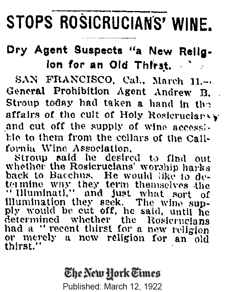 Rosicrucians. Bacchus. Illuminati. New York Times article from March 12, 1922.

Our great-(great) grandparents knew more about the occult than we do today. Pagan gods and 'secret societies' were talked about openly in the media.