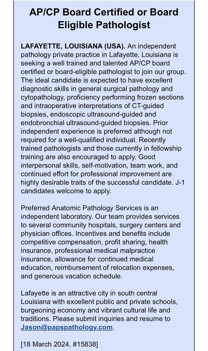 JShowMD's tweet photo. We are #hiring! See ad below and email your CV to jason@papspathology.com for an exciting and lucrative opportunity. #pathologyjobs #pathology https://t.co/TfKAXpk09A