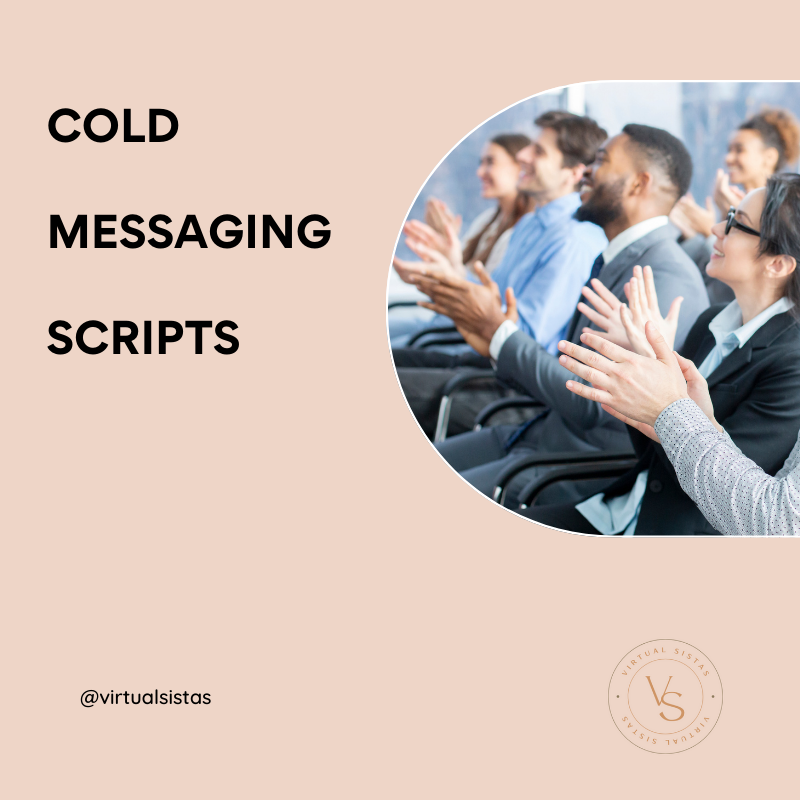 ✨ Cold Messaging Scripts ✨
.
Cold messaging is the best way to build your business when starting out because it's FREE!
.
Visit virtualsistas.com for all of your Virtual Assistant needs!
.
.
.
.
#Virtualsistas #VirtualAssistantService #VirtualWork #DigitalSupport