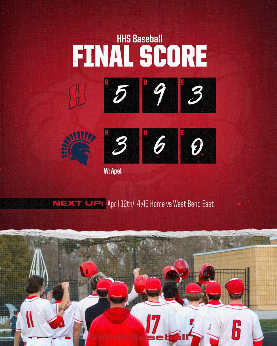 Big win for our Highlanders tonight vs West Bend West. Highlanders accumulated 9 hits and drew 6 walks to pace the offense. Ryan Apel threw a complete game for Homestead giving up 6 hits and only 3 unearned runs over seven innings, striking out six and walking none.
