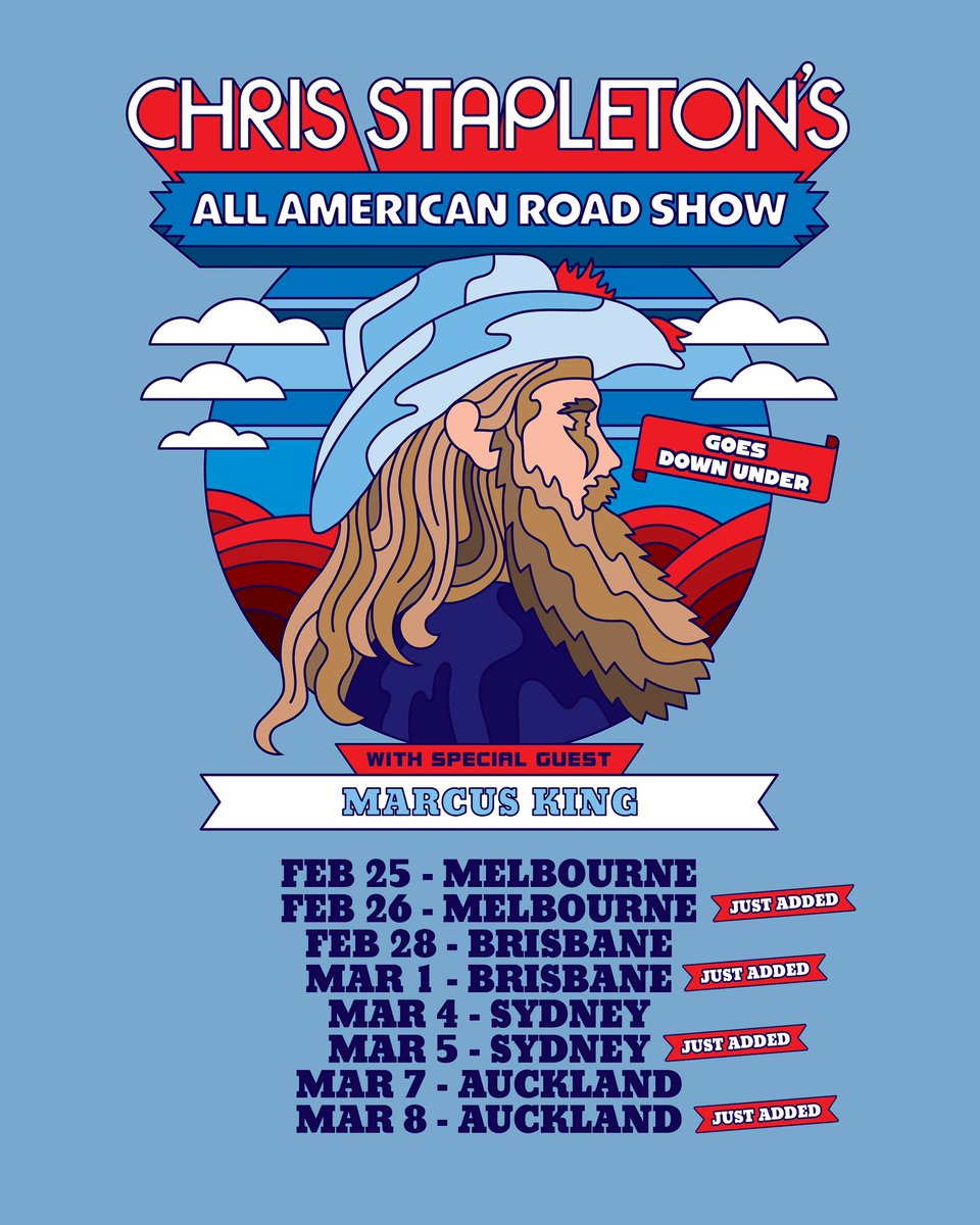 JUST ANNOUNCED: New #AllAmericanRoadShow dates in Australia and New Zealand in 2025 with special guest, Marcus King. Tickets on sale Friday, April 12th. Visit chrisstapleton.com/tour for more information & sign up for presale at StapletonFanClub.com