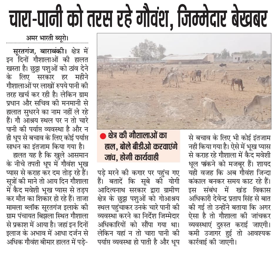 k_barabanki's tweet photo. ब्लॉक सूरतगंज की ग्राम पंचायत बिझला के गौशाला में कैद पशुओं का हाल बेहाल हैं।
महोदय जांच करके आवश्यक कार्यवाही करने की कृपा करें।
@cdo_barabanki @myogioffice @BarabankiD https://t.co/9uRNJt9Tou