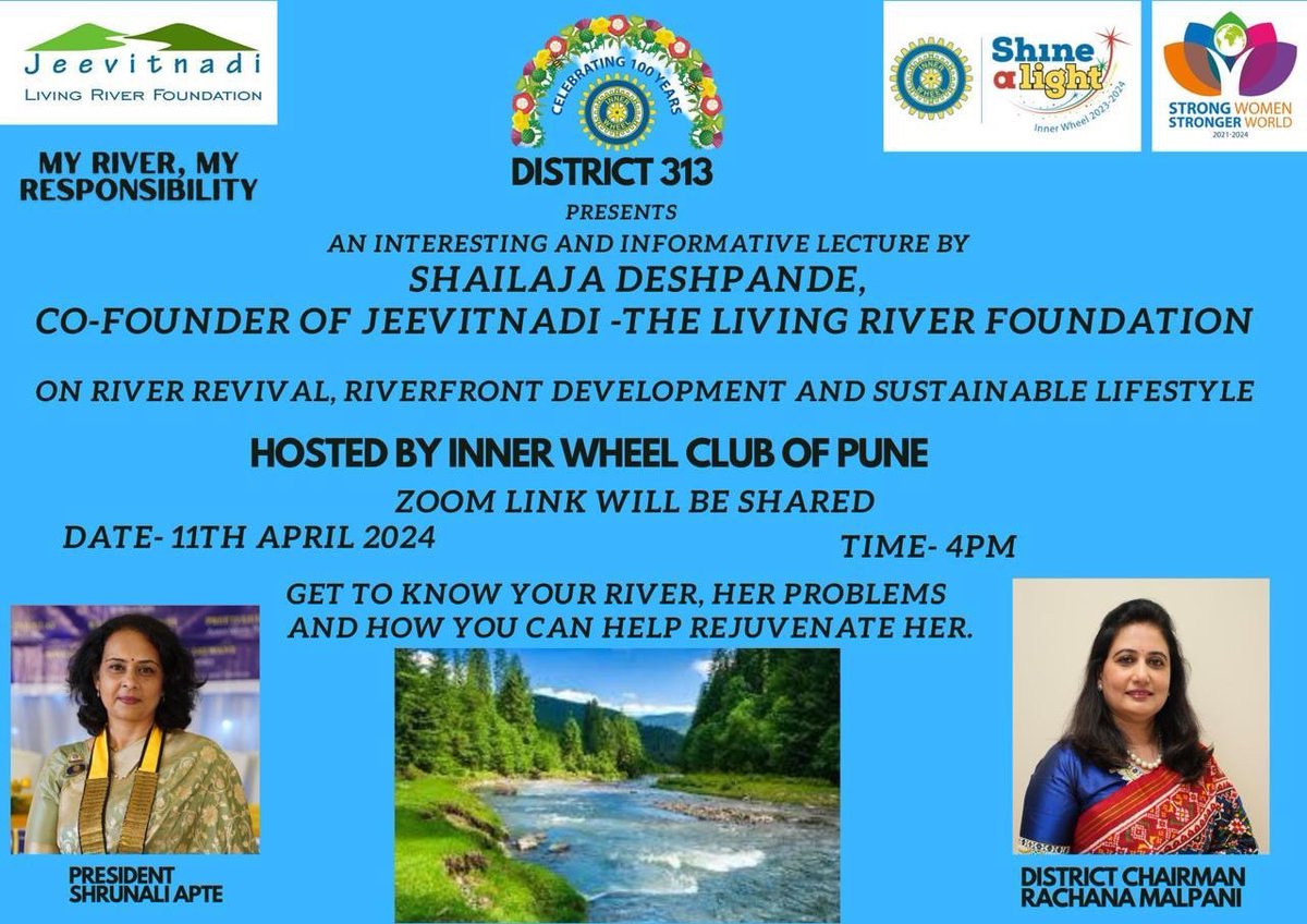 REMINDER FOR TODAY'S 4 PM SESSION. Topic: Inner Wheel Dist 313 Time: Apr 11, 2024 04:00 PM Mumbai, Kolkata, New Delhi Join Zoom Meeting us02web.zoom.us/j/84559200079?… Meeting ID: 845 5920 0079 Passcode: 1