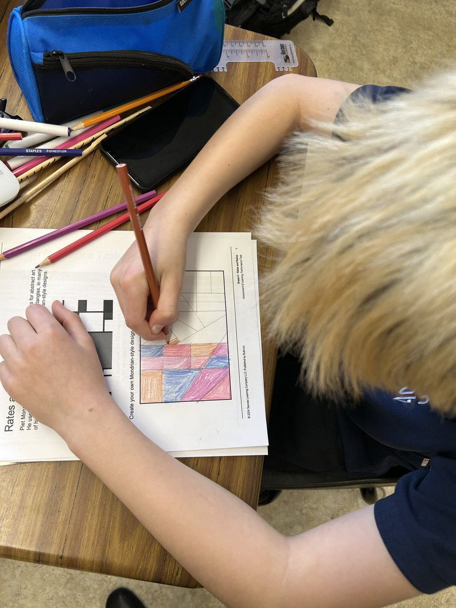 MrsStaples1's tweet photo. Creating Mondrian style artwork and applying our knowledge of rates and ratios to our math task today https://t.co/HGrC9ARYm0