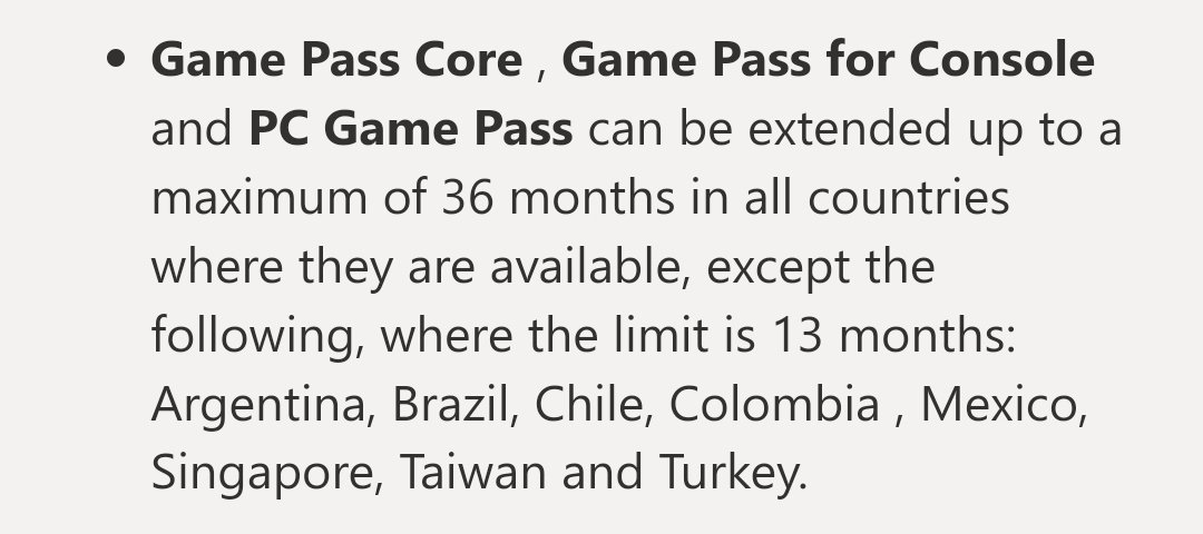 (FYI) Microsoft has put new a limit of 13 months for #XboxGamePass, #XboxPassCore and #PCGamePass in 8 countries. Also, #EAPlay in two countries.

This would deter people from buying game pass subscriptions from key shops and stacking their membership for up to 3 years. For alot…