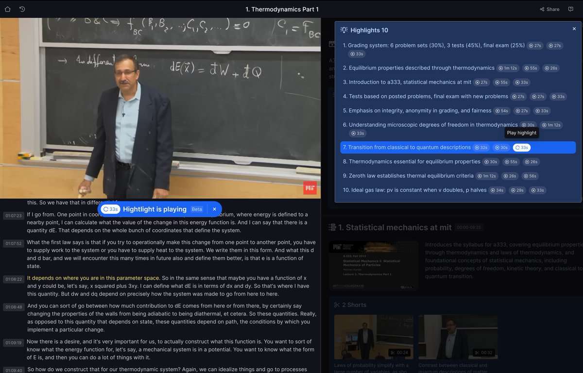 MIT 8.333 Statistical Mechanics I: Statistical Mechanics of Particles Instructor: Mehran Kardar Statistical Mechanics is a probabilistic approach to equilibrium properties of large numbers of degrees of freedom. In this two-semester course, basic principles are examined. Topics…