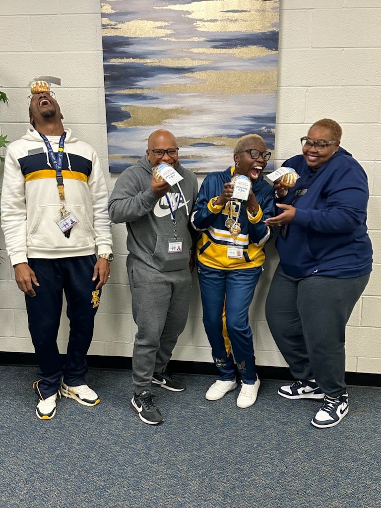 Making time to be silly as our wonderful principal @DrKeshaJones1 celebrates her assistant principals this week. Nothing like the @ELHS_HCS family. @KindraTukes @RWilliams_EDS @Holla_at_Ayala