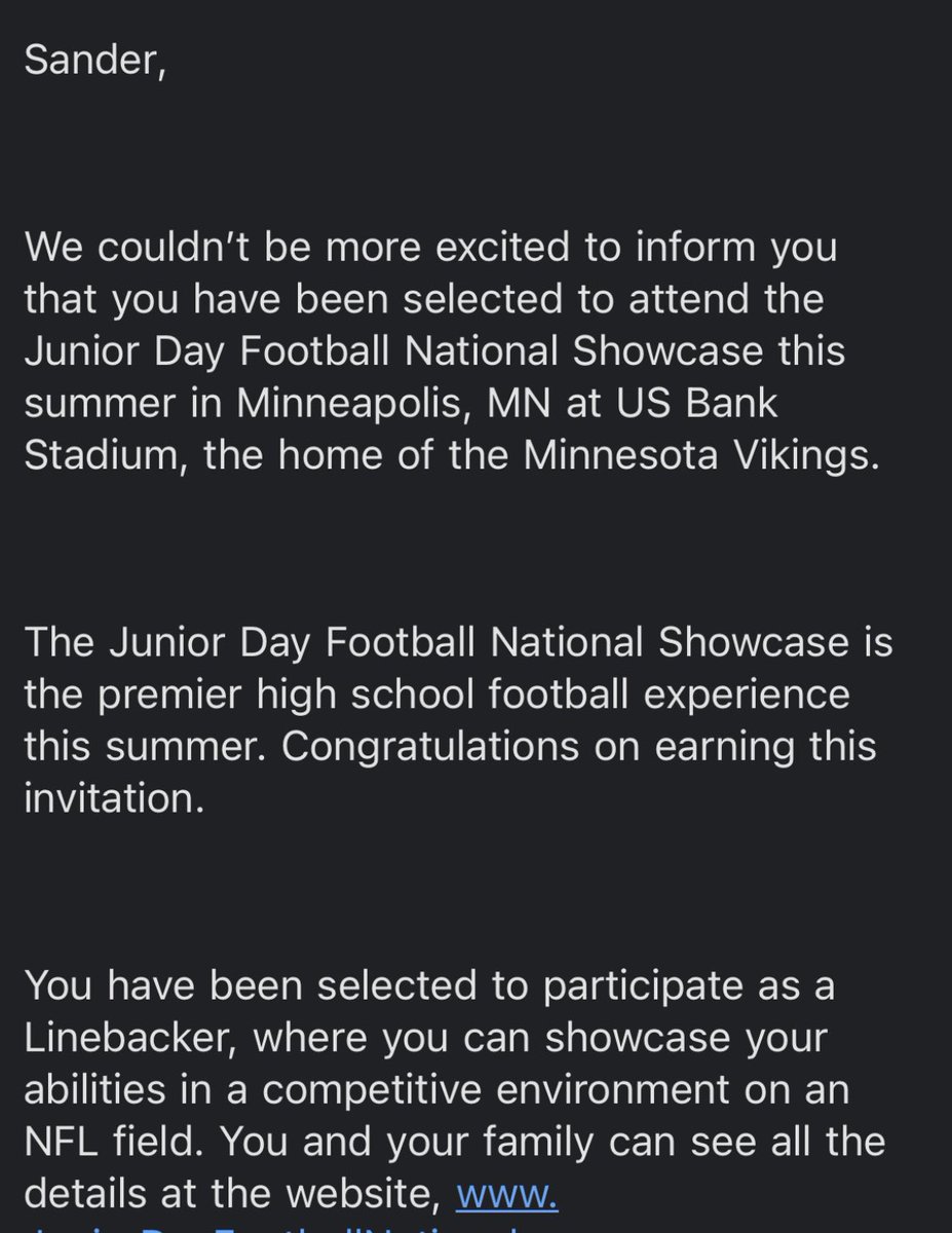 After a great camp in Manassas I am thankful to be invited to Junior Day Football National Showcase in Minnesota <a href="/bdortNCS/">Bennett Dorton</a> @CoachJones_NCS <a href="/COACH_REED540/">COACH_REED540</a> <a href="/shaine_miles/">Shaine Miles</a> <a href="/GridironImports/">Gridiron Imports Foundation</a>