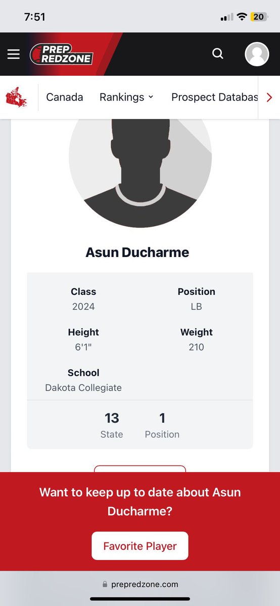 Thank you prep <a href="/przcanada/">Prep Redzone Canada</a> for ranking me the #1 linebacker and 13th player nationally!! 
<a href="/RecruitReady/">Recruit Ready</a> 
<a href="/Sean_Ollie/">Sean Ollie</a>