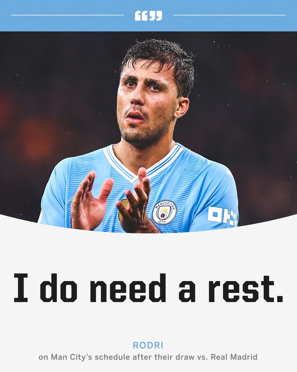 Rodri said Man City's busy schedule has taken a toll on him, as the team is set to play two games a week for the rest of the season 😮