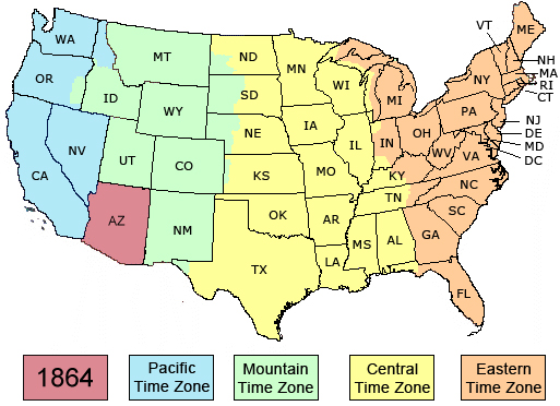 Here is a map of U.S. time zones for your reference
