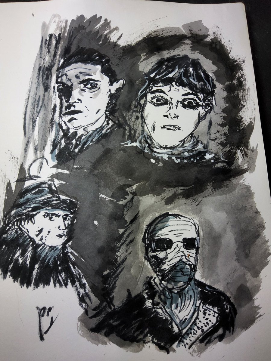PmSavard's tweet photo. Encre et feutre gris sur papier
4 classiques du cinéma du genre du siècle dernier
Bela Legusi Dracula, Le Cabinet du Dr Caligari, M le Maudit de Fritz Lang et l'homme invisible
#goth #darkart #ink #cinéma #expressionnist #arts #film https://t.co/6nm1J08reR