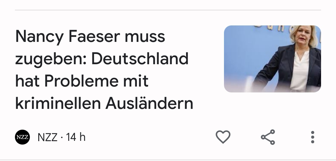 Morgen☕ Das große Problem in Deutschland heißt #Faeser. Ihre Ignoranz gegenüber den wirklichen Gefahren ist erschreckend. Ich glaube, es ist einmalig, dass eine #Innenministerin die Bürger in Gefahr bringt, statt für Sicherheit zu sorgen. #Kriminalstatistik #Massenmigration
