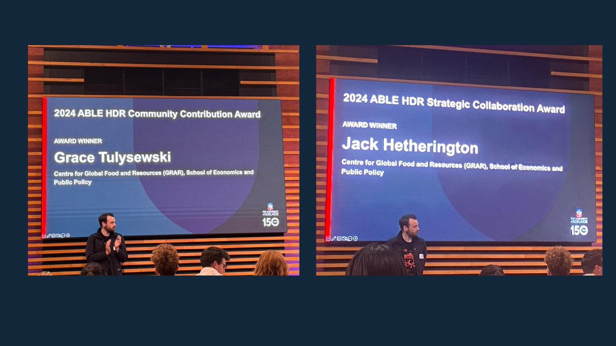 🎉 Congrats to our GFAR students @Jackbheth and Grace Tulysewski for receiving the 2024 Faculty of Arts, Business, Law and Economics's HDR Awards! 🏆 Jack won the Strategic Collaboration Award 🏆 Grace won the Community Contribution Award #StudentAward