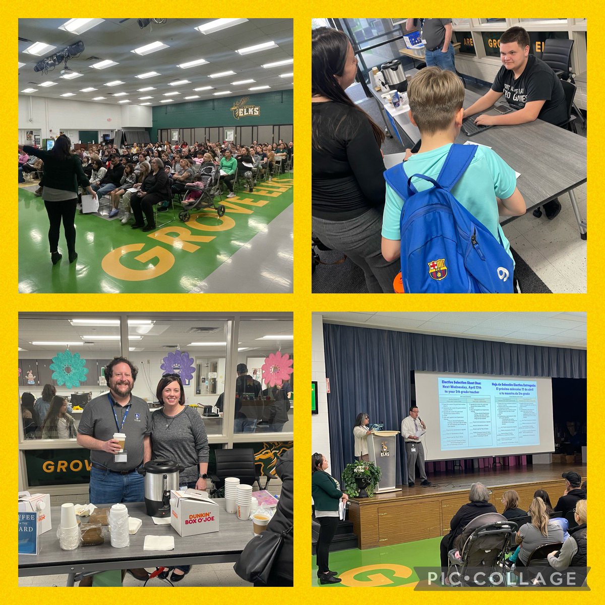 We met our incoming 6th graders and their families tonight at orientation. Our student council president, board members and PTO were there to support us! Can’t wait until you are officially Grove Elks! #1district1team