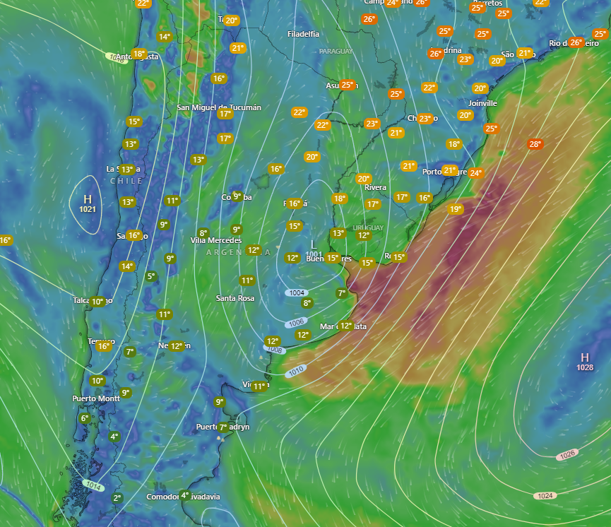 MeteoTrelew's tweet photo. Entre el lunes y el martes de la semana que viene se espera mal tiempo en gran parte del país por la formación de un sistema de baja presión. 🌀

Según como se acomode, podría dejar una buena lluvia sobre nuestra zona (más bien hacia el martes). https://t.co/yXbackwsTY