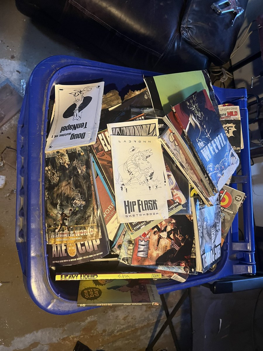 Probably the most painful part of this roof disaster. I had a lot of comics that meant the world to me in this old box that got soaked. Signed comics from my first years at comic con. Exclusive sketchbooks. The last copies of comics I made in highschool and a good chuck of what I