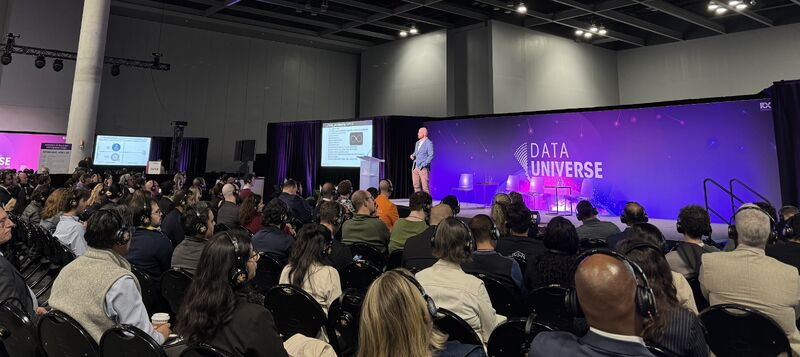 The inaugural Data Universe conference kicked off today at the massive Javits Center in New York. I've been impressed by how smooth the production is! Here's a shot from my talk on 'Generative A.I. with Open-Source LLMs'. I caught up with so many old friends today and met so…