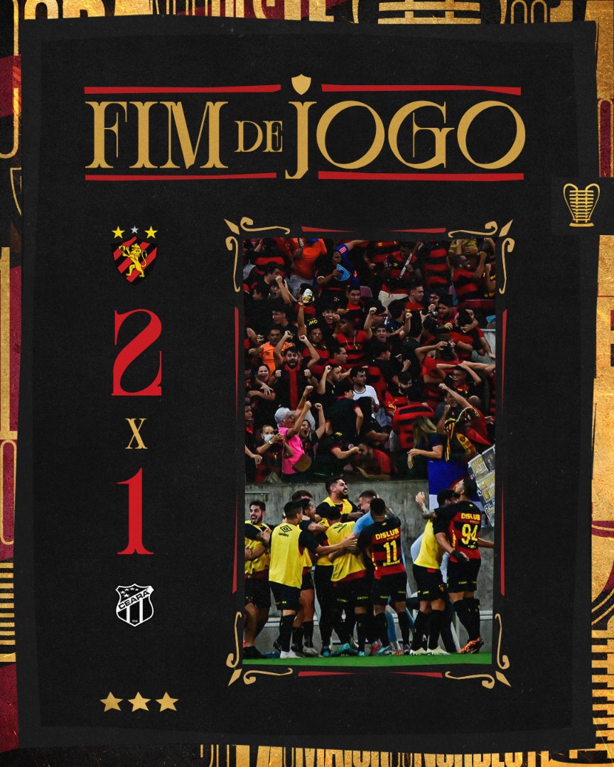sportrecife's tweet photo. CLASSIFICAÇÃO RUBRO-NEGRA!!!! É O LEÃO NA SEMI!!!! 🦁🔥

Com gols de Felipinho e Rafael Thyere, o Sport vence o Ceará por 2x1, na Arena de Pernambuco, pelas quartas de final da Copa do Nordeste! AQUI É SPORT!

#SPTxCEA #LeãoNoNordestão https://t.co/dAKT86mKCy