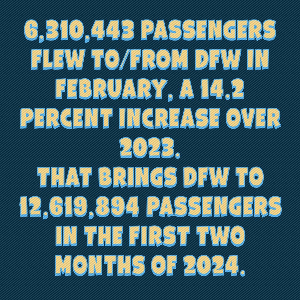 dfw's tweet image. 6.1 million pax @dfwairport in February. #DFW #airlines #airports