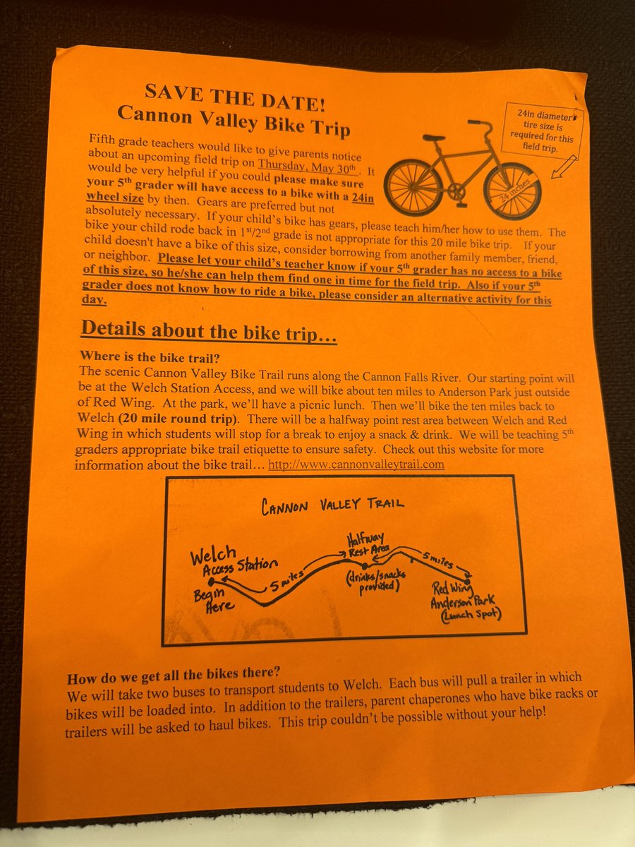 This has to be the stupidest, most inequitable field trip I have ever gotten notice of. 

My kid is tiny. He's not in a 24-inch bike. Lakeville, what is wrong with you.