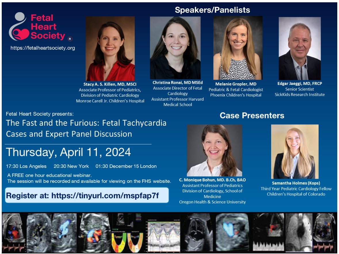 Please join the Fetal Heart Society for our next free, educational webinar: 📋 “The Fast and the Furious: Fetal Tachycardia Cases and Expert Panel Discussion” 📅 Thursday, April 11, 2024, ⏰ 8:30 pm ET/5:30 pm PT Register ⤵️ fetalheartsociety.org/i4a/pages/inde… @MishellaPerez @moon_grady