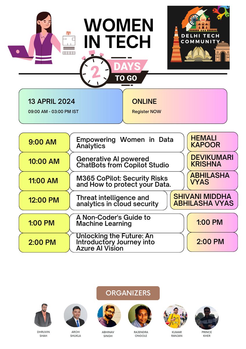 2 Days to GO! Register Now!!
📅Date: 13 April 2024 (Saturday)
🎟️Register here: lu.ma/IWDDelhiUG
#WomeninTech #DelhiTechCommunity #Delhi #MVP #MVPBuzz