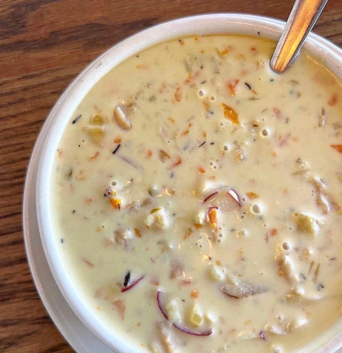 SeaWatchSeafood's tweet photo. Chowder bringing us back to clam-tastic vibes! 🥄🥣 #BarHarborFoods #Seafood #Foodies #Yum https://t.co/Jzkfyno3mO