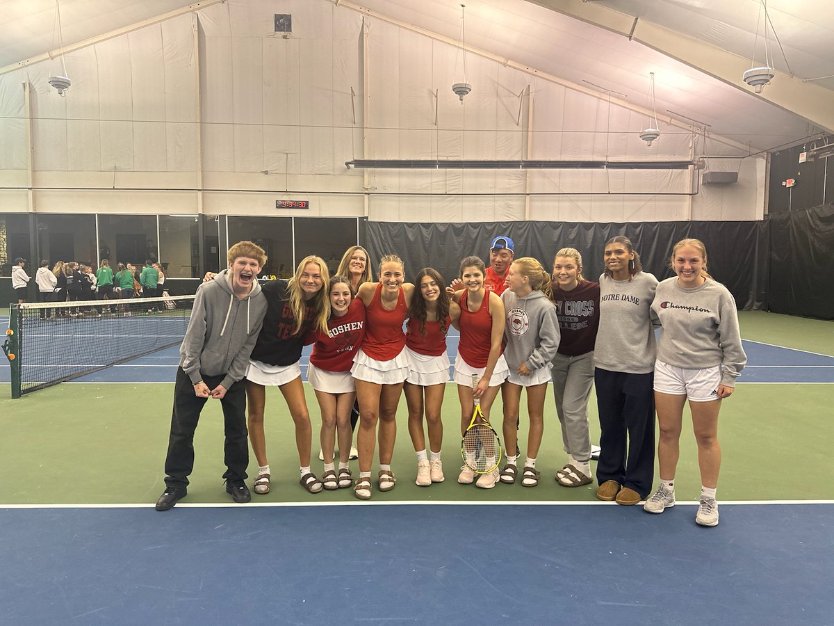 The Goshen girls varsity team won 3-2 against a tough Concord team. The deciding match had to be completed at Eastlake where the #2 doubles team of Rachel and Sammi won in a 3rd set thriller! Goshen is now 2-0 and 1-0 in the NLC.