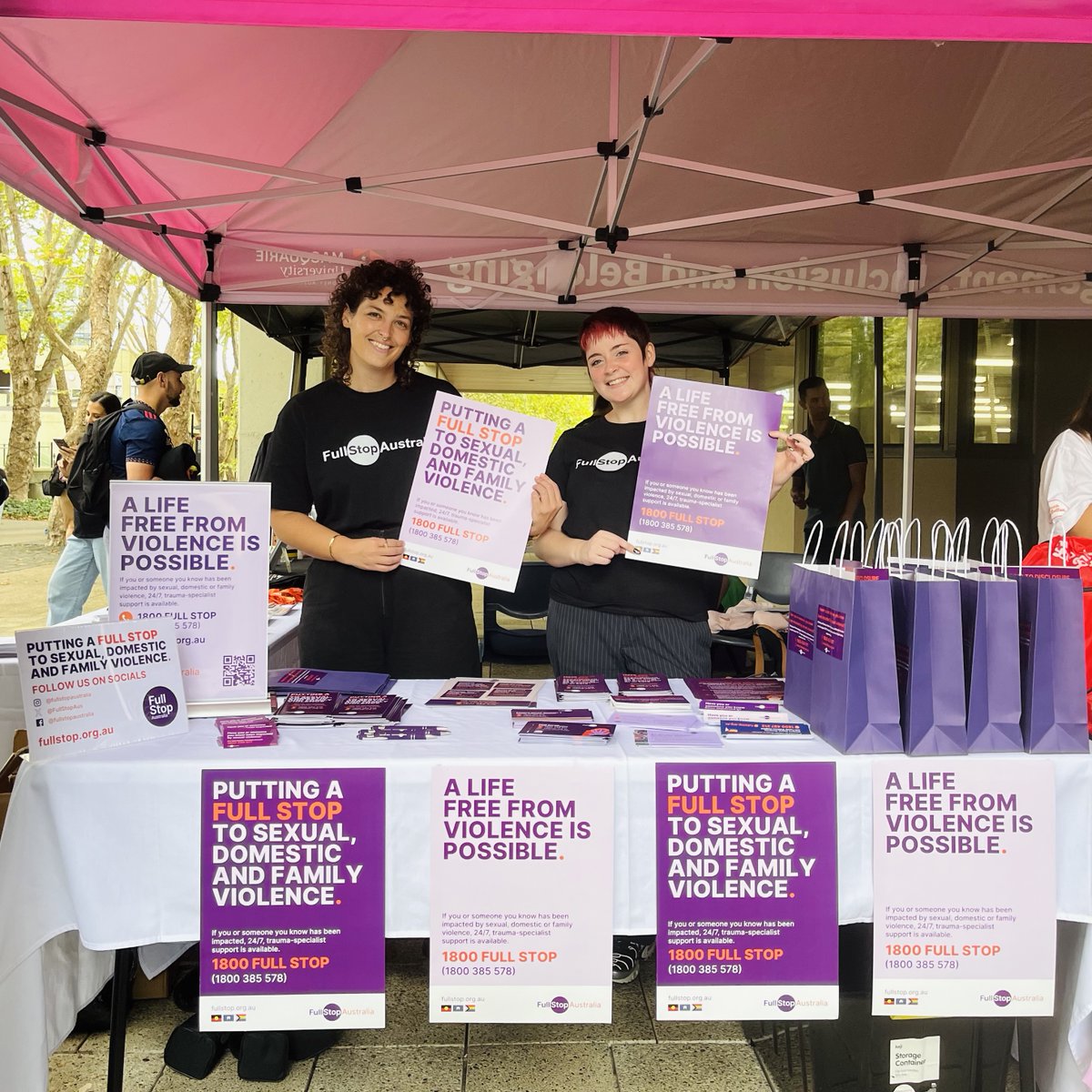 Thank you @macquarie_uni for having our team on campus last month to spread the word about Full Stop Australia’s services and our mission to put a full stop to sexual, domestic and family violence in Australia.