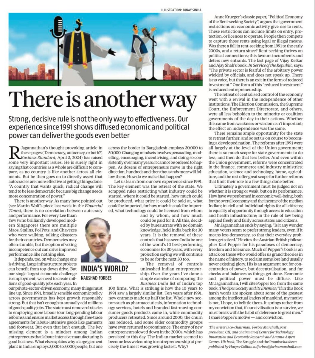 SushantSin's tweet image. Naushad Forbes is right. This penchant for strong, decisive rule has nothing to do with economic reform. India&apos;s best economic period has been under the coalition governments.