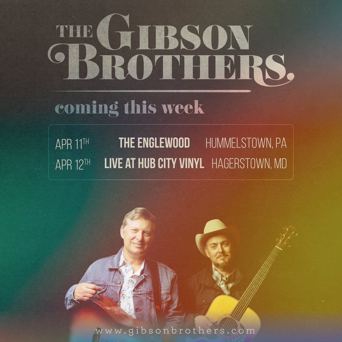 This week we'll be at @The_Englewood and at Hub City Vinyl. We hope to see ya there 🤝 #livemusic #thegibsonbrothers #theenglewood #hubcityvinyl
