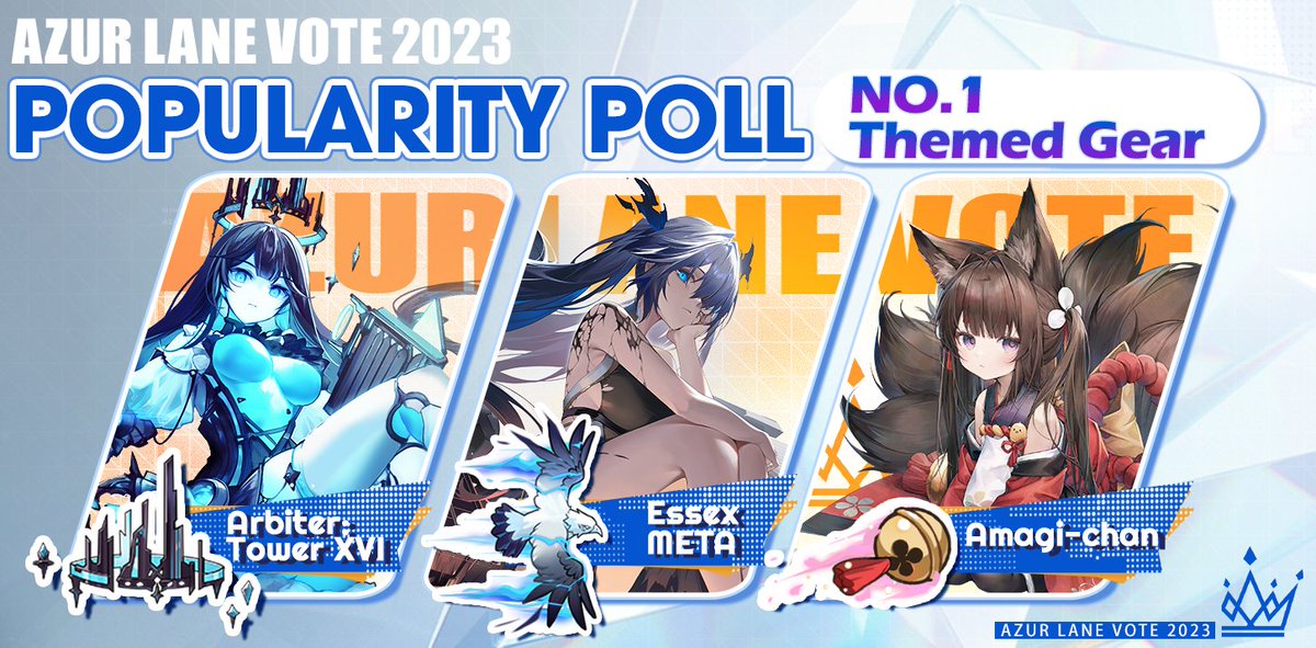 【Popularity Poll Special Vote Awards】 Special gear skins in commemoration of the Special Vote 2023 winners, Arbiter: The Tower XVI, Essex META, and Amagi-chan will be available after the next maintenance on 4/11. Don't forget to log in to the game to get the themed gear,…