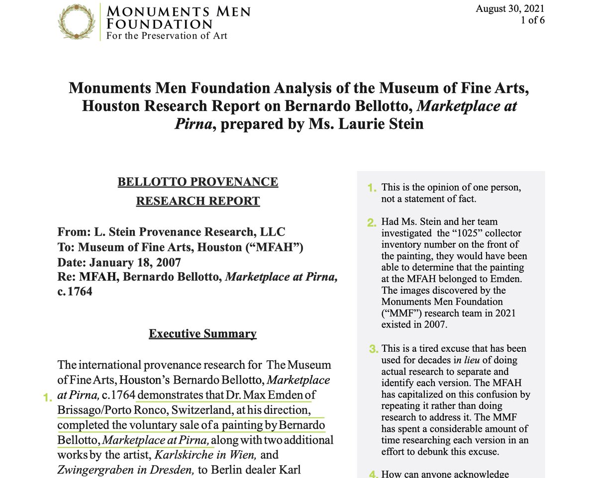 @raydowd Thanks. Just listened. The mention of #provenanceresearch by MFAH's lawyer Thaddeus Stauber reminded me of the critique of the quality of that research published by @MonumentsMWfnd Wish courts of #law could go deeper into reality faced by families. ⬇️ …9-4b4c-8420-a45f580f84a9.filesusr.com/ugd/b39bbe_fa6…