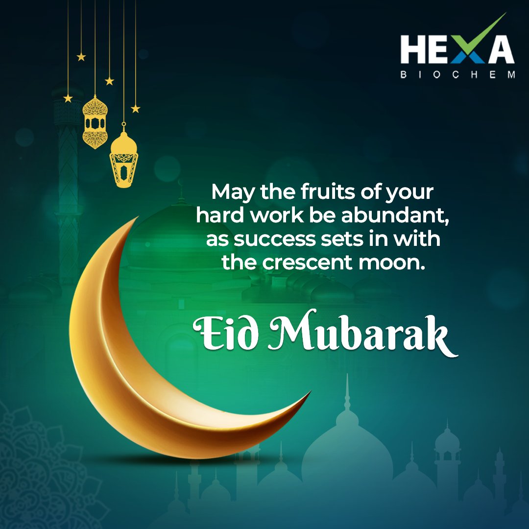 Eid Mubarak from Hexa Biochem! May the diligent efforts of all towards enriching lives find divine favor this auspicious occasion. Like the luminous moon, may hearts be infused with love, creating bonds that transcend boundaries. #eidmubarak #eid #eidmubarak2024 #EidCelebration