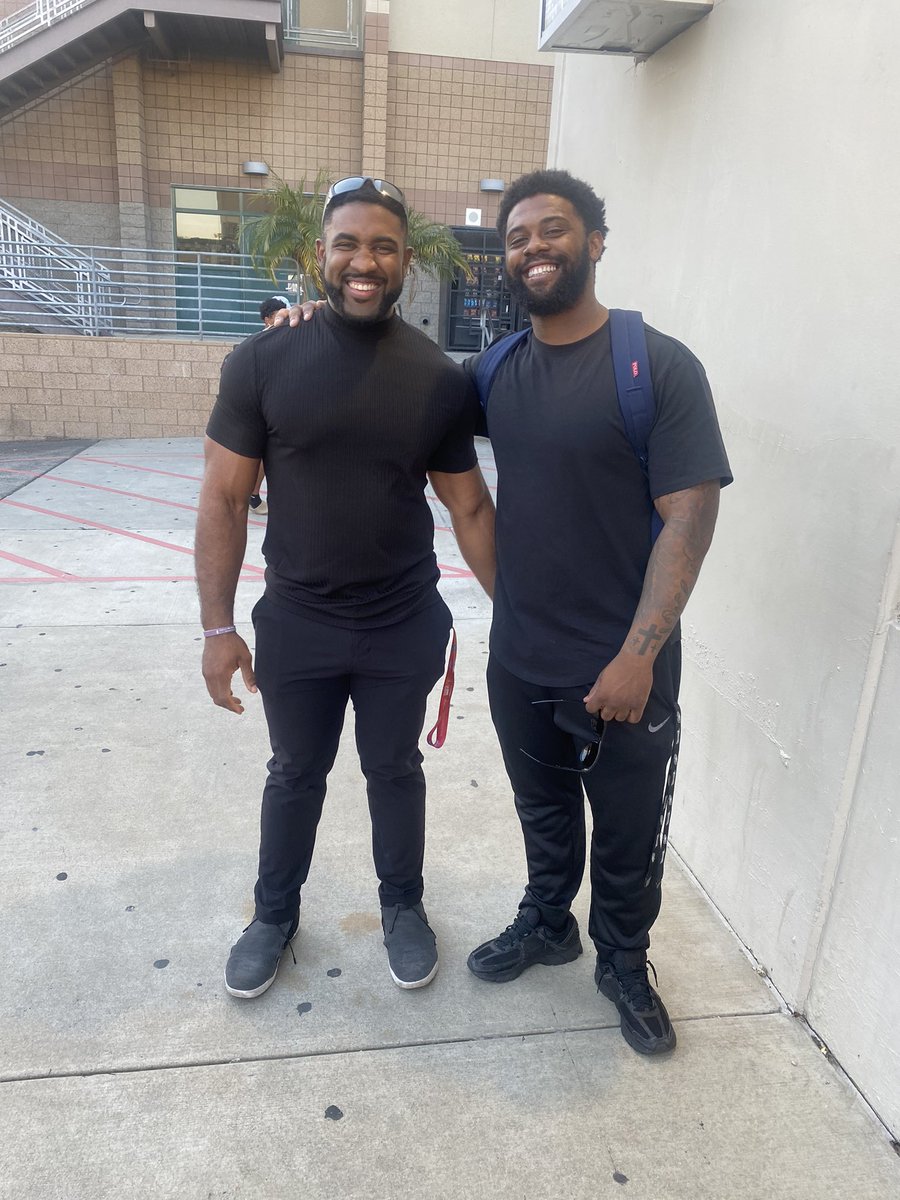 Two Upland football players stopped by to say hello this evening. Kelon Ferdinand (class of 2016) and Delvin Bastiste (class of 2012) were great players for The U and we are glad to see them doing well. Once a Highlander, always a Highlander. PTR & Go Scots. @UplandUnifiedSD