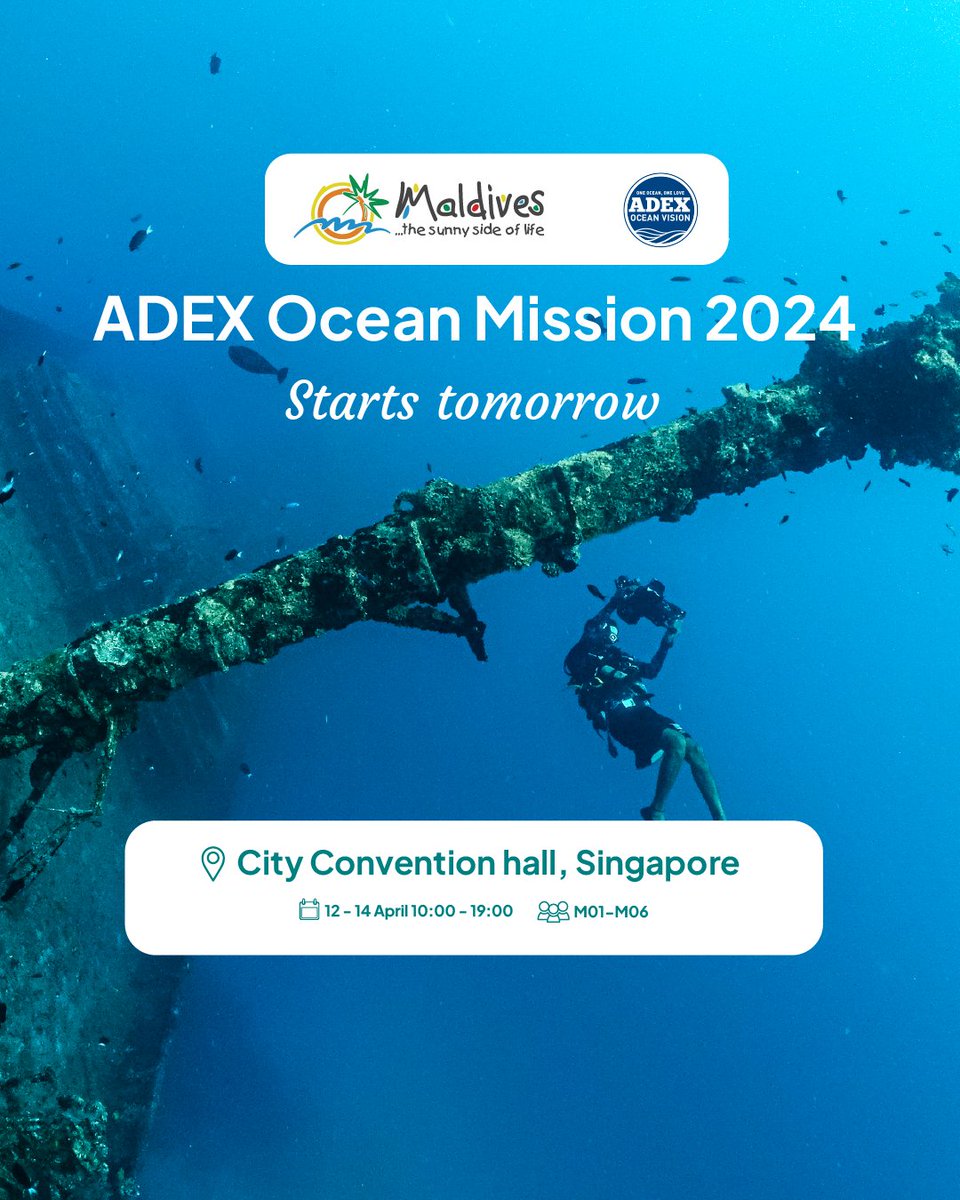 One more day till ADEX Ocean Mission 2024! Come visit the Maldives stand to find out more about the breathtaking Maldivian seascapes. #WorldsLeadingDestination2023 #VisitMaldives #SunnySideofLife