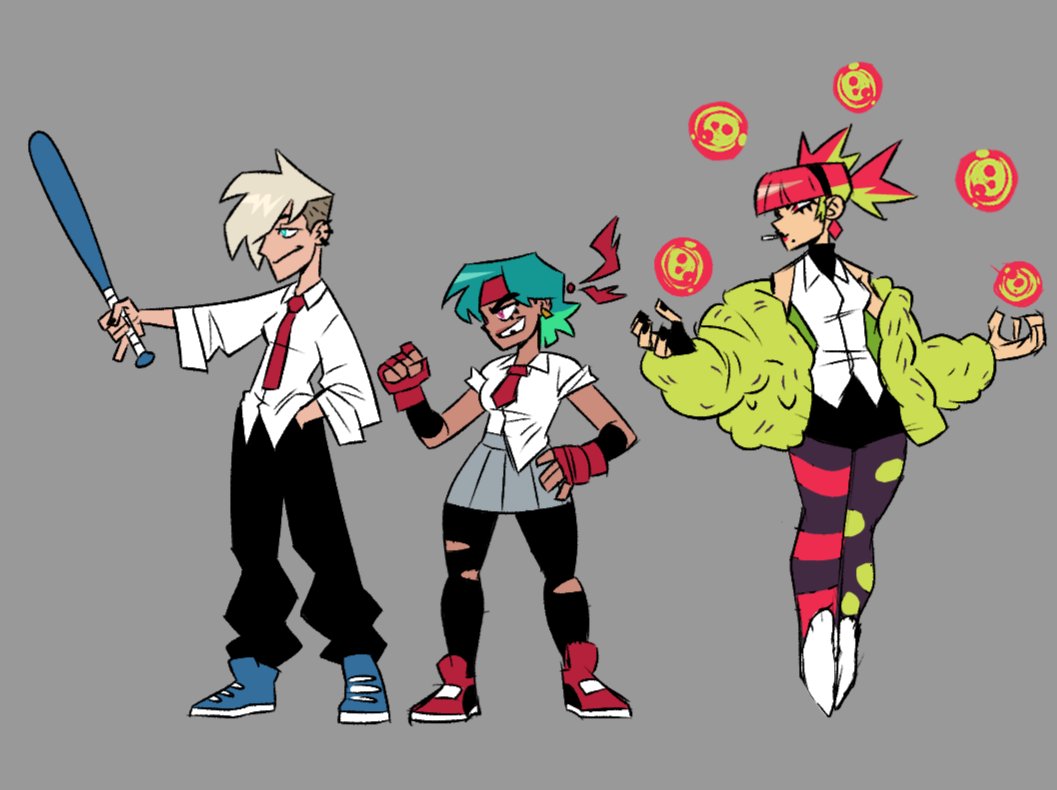 These designs were for a game idea I don't remember if it was a fighting game or a beat em' up, I think it was about a bunch of delinquent girls fighting rival schools or something, there was a school of jock girls, an academy of goth witches and one with super geniuses