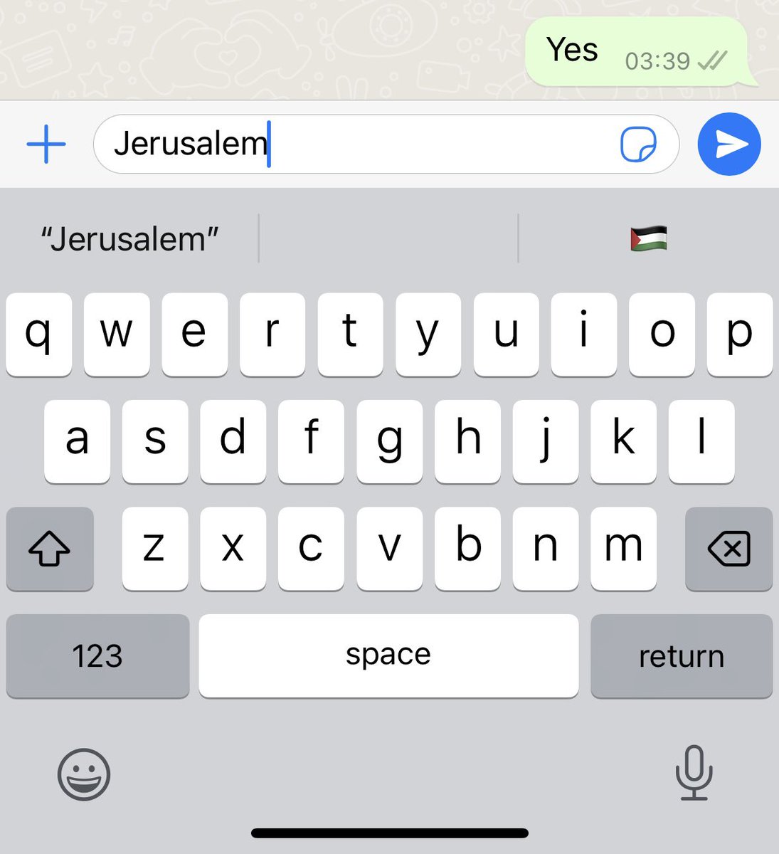 If you have an @Apple iPhone and have installed the recent software update. Type in ‘Jerusalem’. And what suggested emoji appears? The Palestinian flag. I’m horrified.