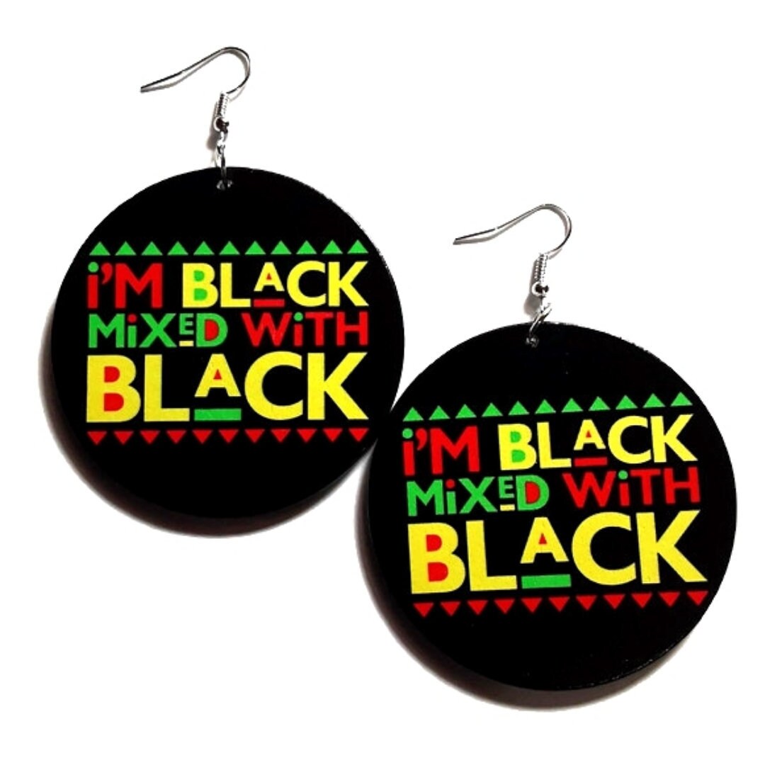 I Am BLACK Mixed With BLACK in Rasta Colors Statement Dangle Wood Earrings tuppu.net/6a43db66 #fashionjewelry #melaninfashion #Etsy #explore #blackownedbusiness #MelaninFashion