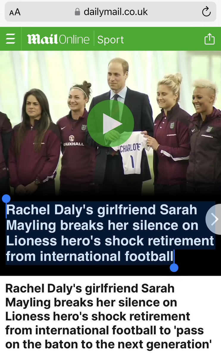 This headline made me laugh 🤭 

Rachel Daly's girlfriend Sarah Mayling breaks her silence on Lioness hero's shock retirement from international football

FIVE WORDS: “Couldn’t be prouder 💫 Love you ❤️”

PURE CLICKBAIT! @MailSport 

dailymail.co.uk/sport/football…