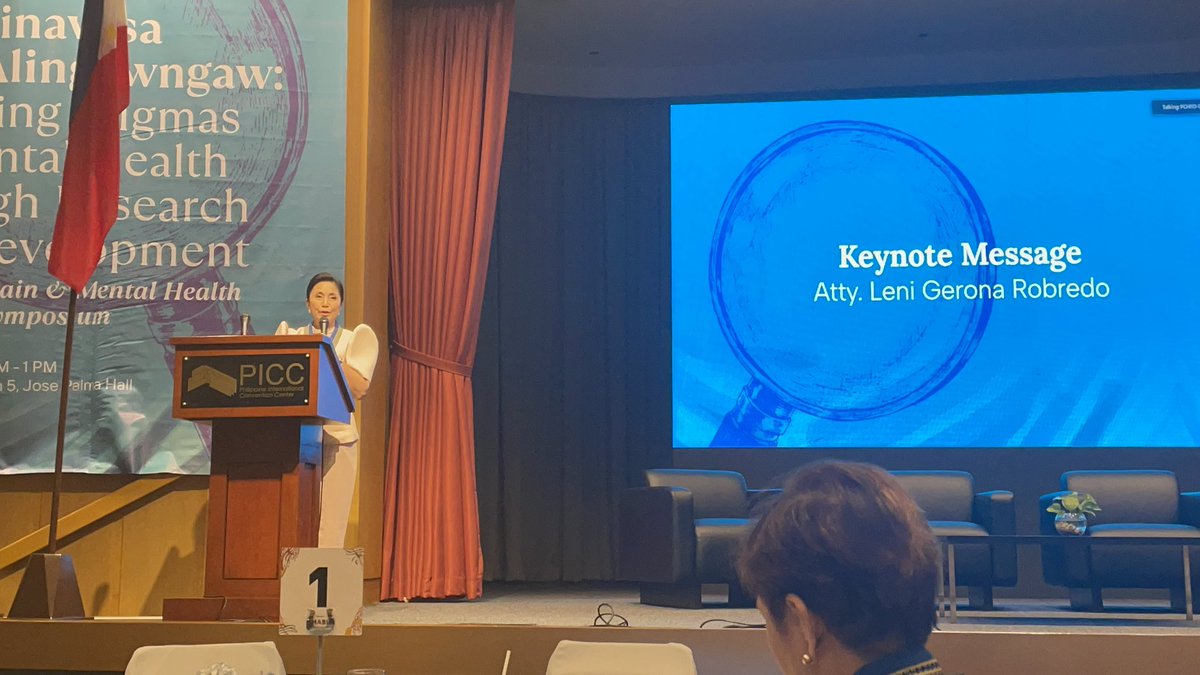 inquirerdotnet's tweet photo. LOOK: Former Vice President Leni Robredo speaks at the DOST’s first national mental health research symposium.

She was invited as the keynote speaker for this event hosted by the government. 

This is the first public event by the government, under the Marcos administration, that Robredo attended since her term ended in 2022. | @dempseyreyesINQ /PDI