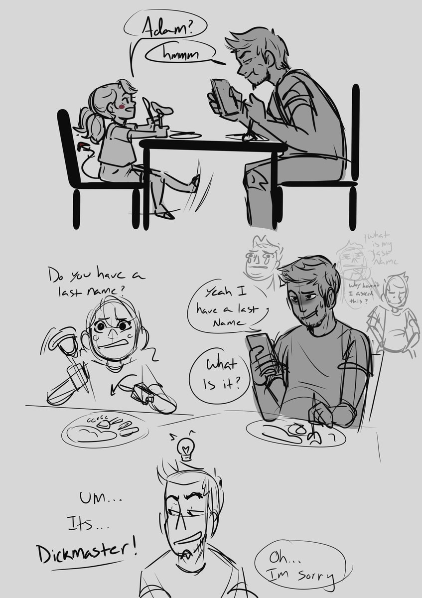 dinner conversations these will be one offs idea of cute/funny little moments at the dinner table. and the conversation made Adam think what questions he should be asking #hhraisedinheavenAU #dadam #HazbinHotel #CharlieMorningstar #HazbinHotelAdam