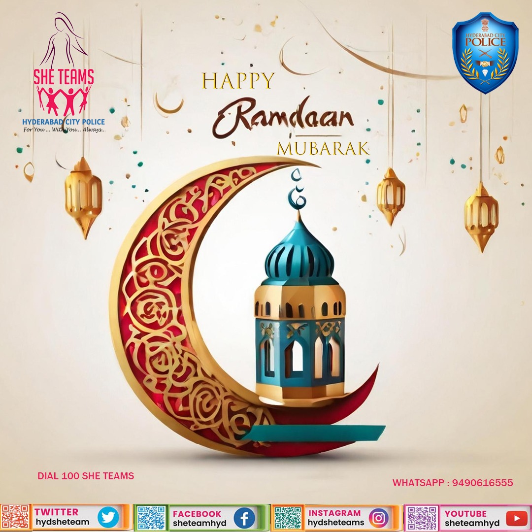 Eid Mubarak, May this Ramadam brings joy and blessings in your life. @TelanganaCOPs @hydcitypolice @ts_womensafety @TS_SheTeams @CyberCrimeshyd @TrafficHYD @Bharosa_TSWSW @bharosahyd