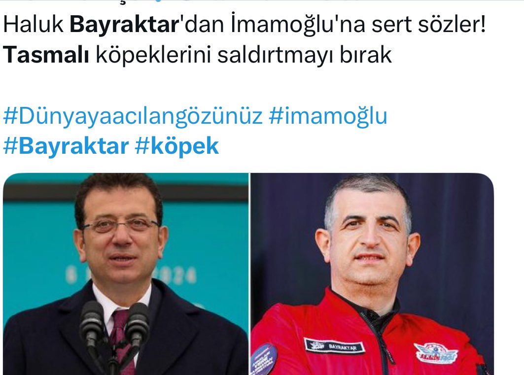 Gazeteci Erk Acarer:
'Bayraktar, siyaset üstü değil, aile içidir! Kaybetme korkusu siyasal İsamcı’nın gerçek yüzünü ortaya çıkarır!TUSAŞ gibi kurumların içini boşaltıp buzdolabı tamircisi Menzilciler ile doldurdular...Türkiye savunma sanayini damadın üzerine yaptılar...'
@eacarer