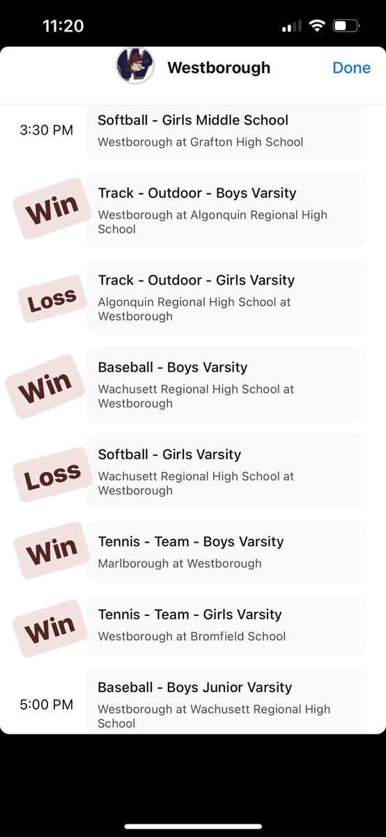 Todays varsity results