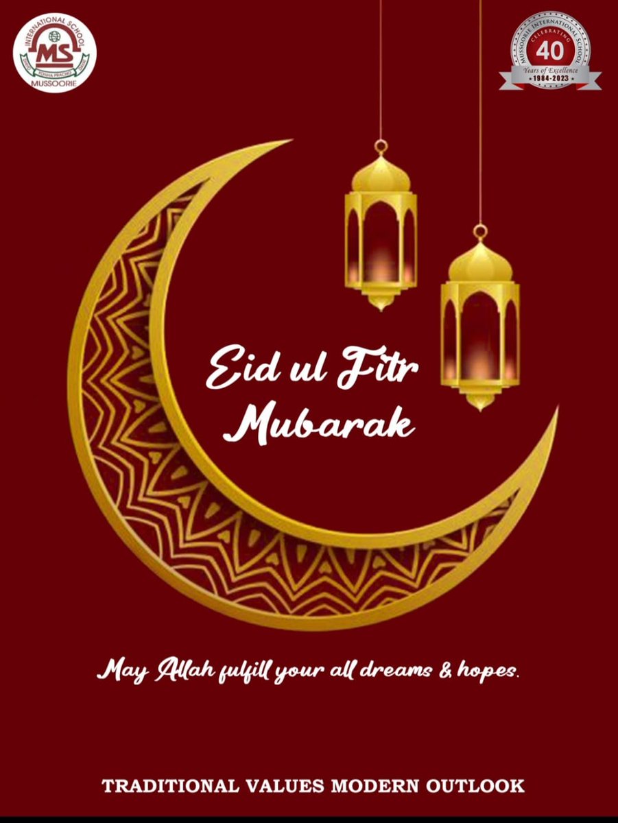 Eid Mubarak 2024! 🌙 May the blessings of this joyous occasion illuminate your path and fill your heart with peace and happiness. #EidMubarak #Blessings #MISIndia #MussoorieInternationalSchool