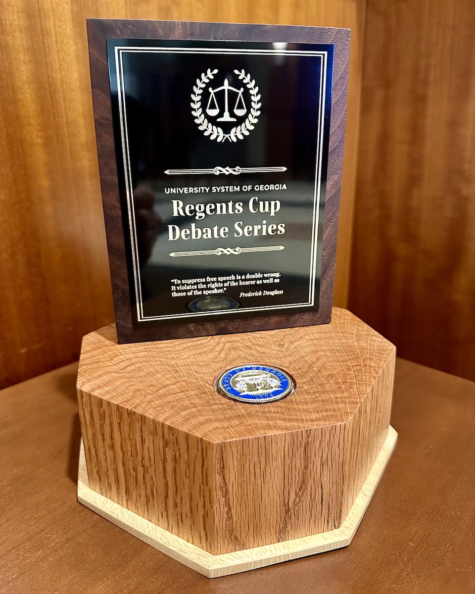 Gearing up for some spirited civil discourse today at @MGAstateU for the University System of Georgia’s first Regents Cup Debate Series! Six USG teams will compete for bragging rights and this one-of-a-kind, handcrafted trophy. Follow us today to keep up with the action!