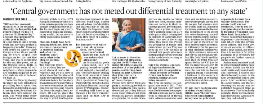 Finance Minister @nsitharamanoffc in a no-holds-barred interaction with @NewIndianXpress takes on the opposition on various issues -- #electoralbonds, #Jobs #inflation and #inequality. She addresses key issues of #fiscalFederalism and NorthVsSouth. @santwana99 @Dipak_Journo