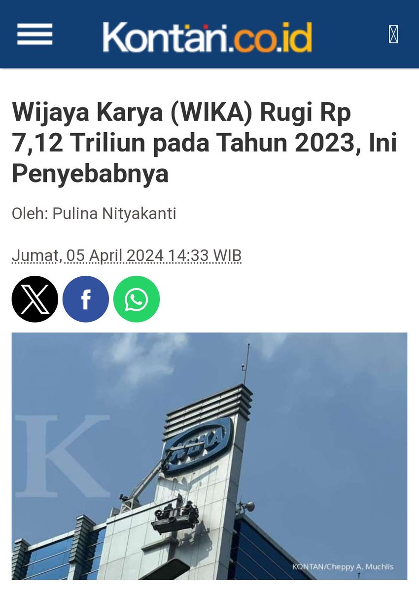 EHBUSETDAH... jadi beban negara dong bila PMN lagi... PMN lagi, lalu Kerja Kerja Kerja ET ngapain...??? Di tahun 2023 Wika tercatat rugi Rp 7,12 T dan ini membengkak 11.860% dari kerugian Rp 59,59 M di tahun 2022. amp.kontan.co.id/news/wijaya-ka…